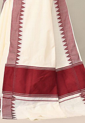 Kerala Kasavu Pure Cotton Saree in Off White