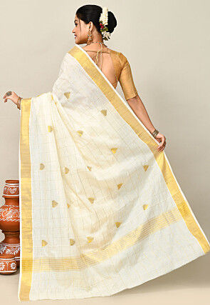 Kerala Kasavu Pure Cotton Saree in Off White