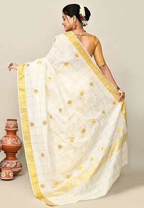 Kerala Kasavu Pure Cotton Saree in Off White