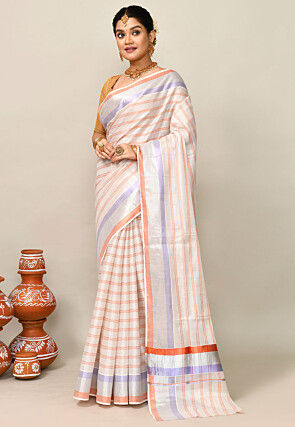 Kerala Kasavu Pure Cotton Saree in Off White