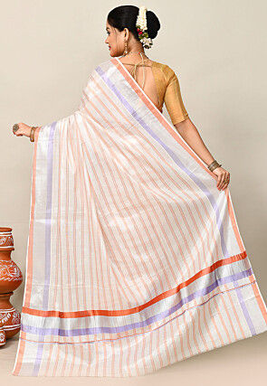 Kerala Kasavu Pure Cotton Saree in Off White