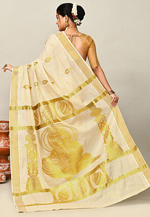 Kerala Kasavu Pure Cotton Saree in Off White