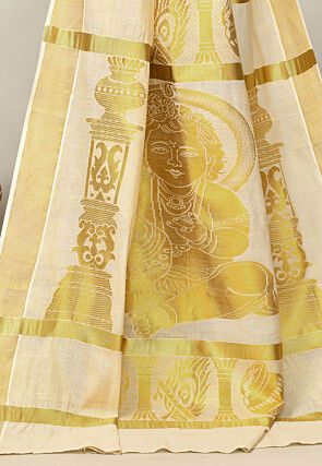 Kerala Kasavu Pure Cotton Saree in Off White