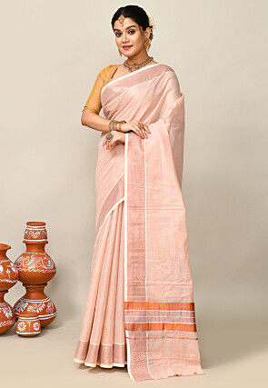 Kerala Kasavu Pure Cotton Saree in Peach