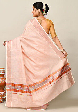 Kerala Kasavu Pure Cotton Saree in Peach