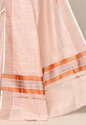 Kerala Kasavu Pure Cotton Saree in Peach