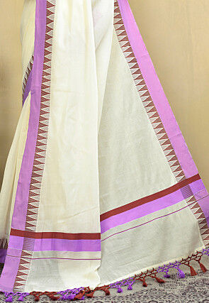 Kerela Kasavu Pure Cotton Saree in Off White