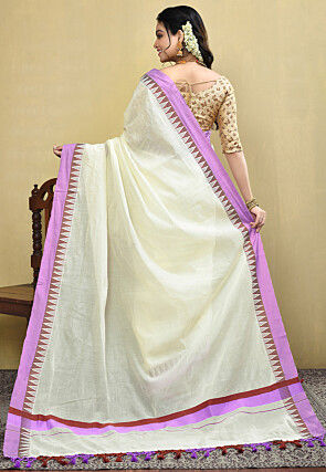 Kerela Kasavu Pure Cotton Saree in Off White