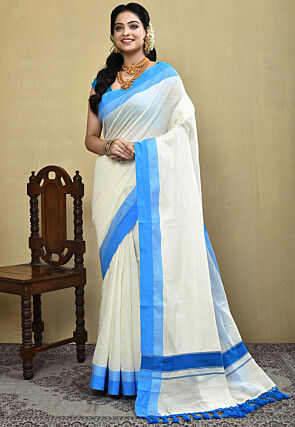 Zari And Thread Butta Traditional Off White Kerala Cotton Saree, With Blouse  at Rs 1209/piece in Chennai