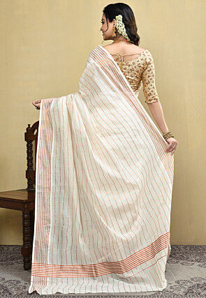 Kerela Kasavu Pure Cotton Saree in Off White