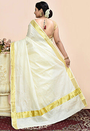 Kerela Kasavu Pure Cotton Saree in Off White