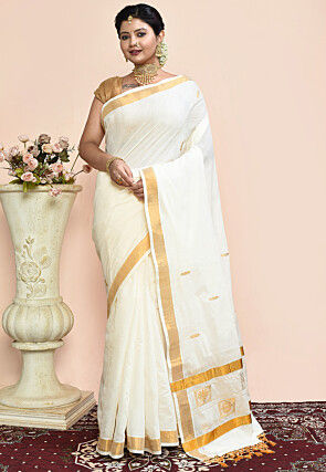 Off White Printed Linen Saree with Blouse Piece – Cygnus Fashion-totobed.com.vn