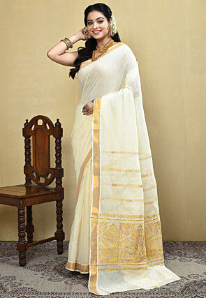 South Indian white saree look #trending #saree #south #india - YouTube