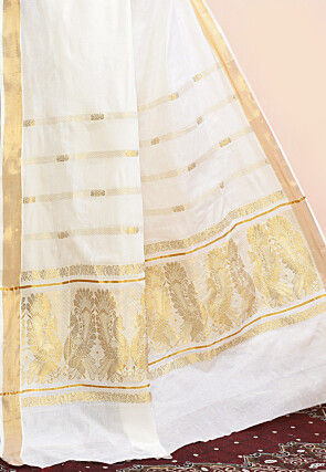 Kerela Kasavu Pure Cotton Saree in Off White