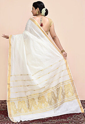 Kerela Kasavu Pure Cotton Saree in Off White