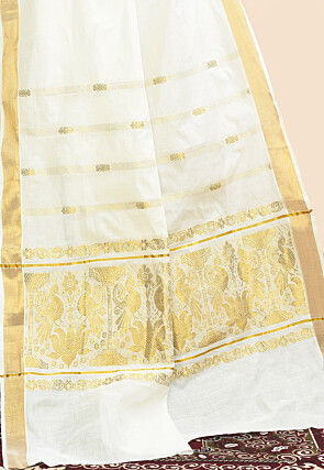Kerela Kasavu Pure Cotton Saree in Off White