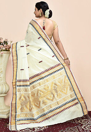 Kerela Kasavu Pure Cotton Saree in Off White
