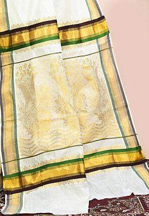 Kerela Kasavu Pure Cotton Saree in Off White