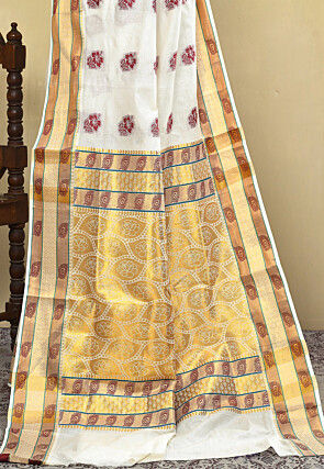 Kerela Kasavu Pure Cotton Saree in Off White