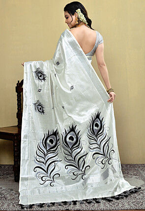 Kerela Kasavu Pure Cotton Shimmer Saree in White
