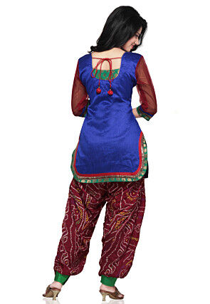 Chanderi and Dupion Silk Punjabi Suit in Royal Blue