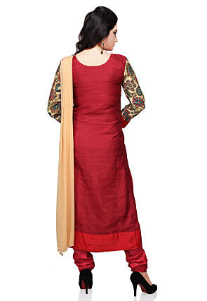 Straight Cut Bhagalpuri Silk Suit in Maroon