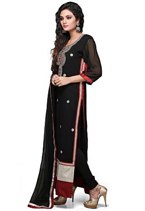 Gota Patti Embroidered Straight Cut Suit in Black