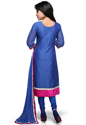 Embroidered Chanderi Straight Cut Suit In Blue