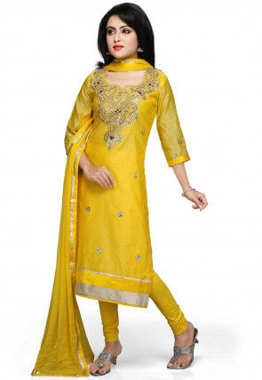 Embroidered Straight Cut Suit in Light Yellow
