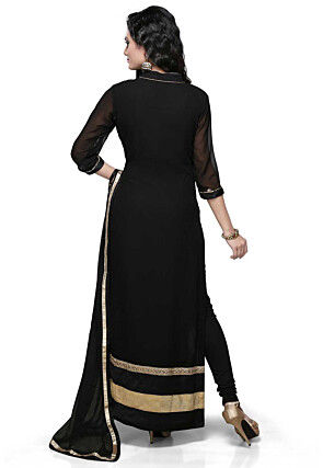 Embroidered Straight Cut Suit In Black