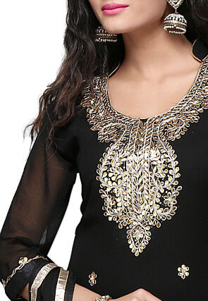 Embroidered Straight Cut Suit In Black