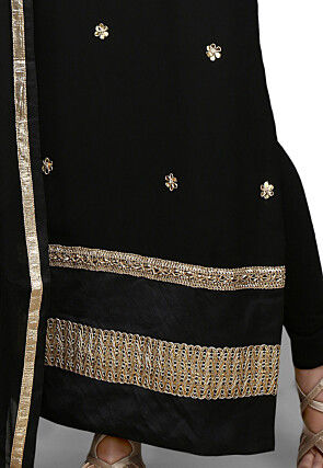 Embroidered Straight Cut Suit In Black