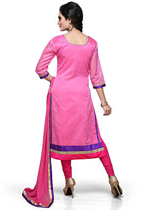 Embroidered Straight Cut Suit In Pink