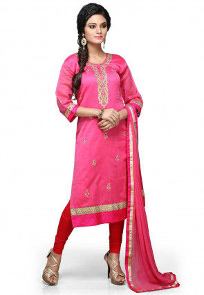 Embroidered Straight Cut Suit In Pink