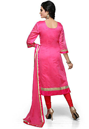 Embroidered Straight Cut Suit In Pink