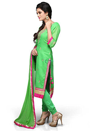 Embroidered Straight Cut Suit In Green