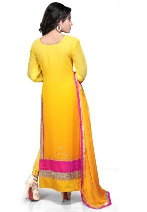Embroidered Straight Cut Georgette Suit In Yellow