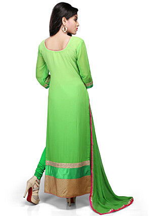Embroidered Straight Cut Georgette Suit In Green