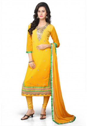 Gota Patti Georgette Straight Suit in Shaded Yellow