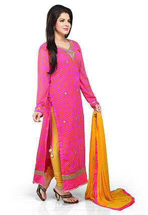 Printed Straight Cut Suit In Pink