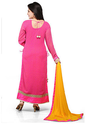 Printed Straight Cut Suit In Pink