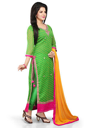 Printed Straight Cut Suit In Green