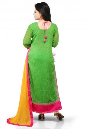 Printed Straight Cut Suit In Green