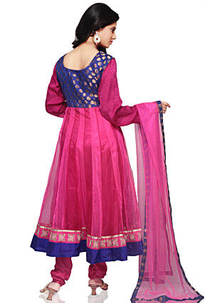 Embroidered Net Anarkali Suit in Fuchsia 