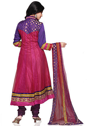 Plain Net Anarkali Suit in Red
