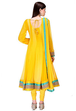 Embroidered Georgette Anarkali Suit in Yellow