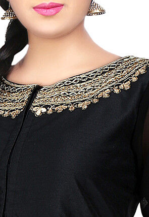 Embroidered Georgette Jacket Style Abaya Style Suit in Black 