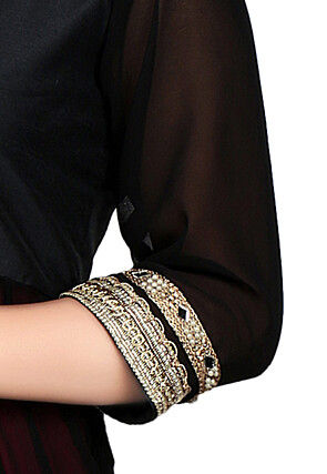 Embroidered Georgette Jacket Style Abaya Style Suit in Black 