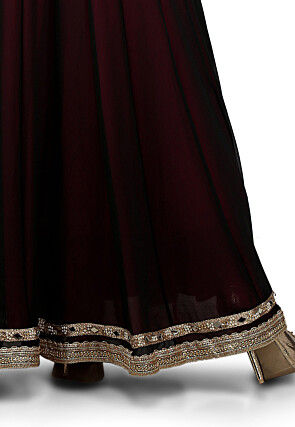 Embroidered Georgette Jacket Style Abaya Style Suit in Black 