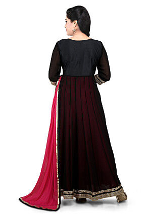 Embroidered Georgette Jacket Style Abaya Style Suit in Black 